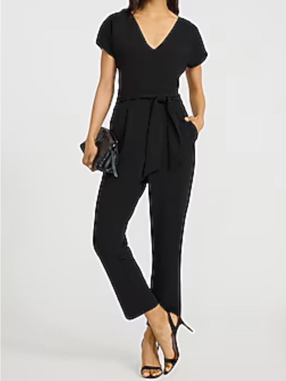 Black V-Neck Tie Waist Jumpsuit XS